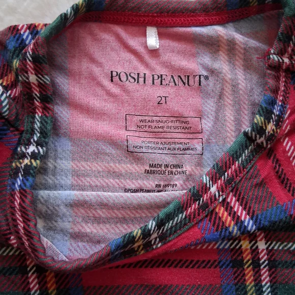 Posh Peanut Red and Green Plaid Kids Pajama Set - Picture 2 of 2